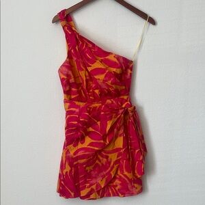 DRESS FORUM Orange & Pink Printed One Shoulder Dress
